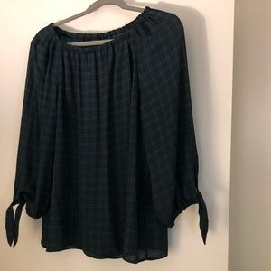 Talbots - size L 3/4 tie sleeve blouse, plaid